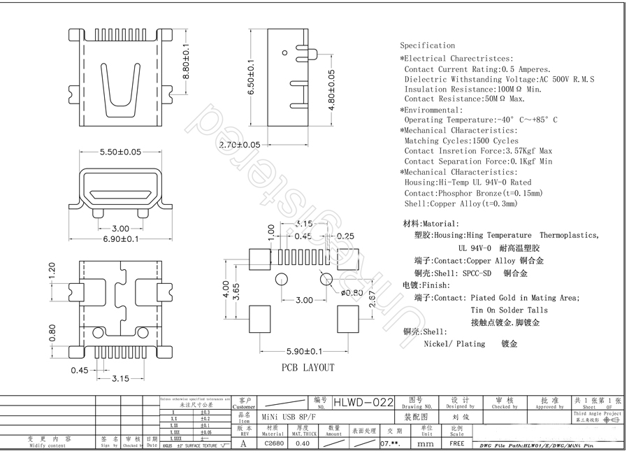 MINI PIN 8PF FULL SMT MINI PIN 8PF FULL SMT