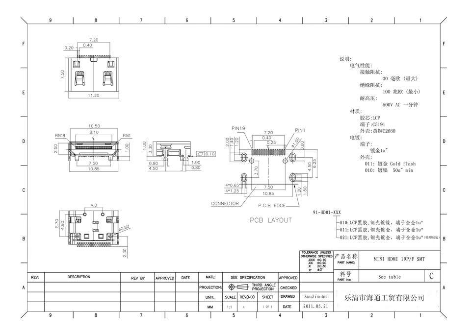 MINI HDMI 19PIN SMT MINI HDMI 19PIN SMT