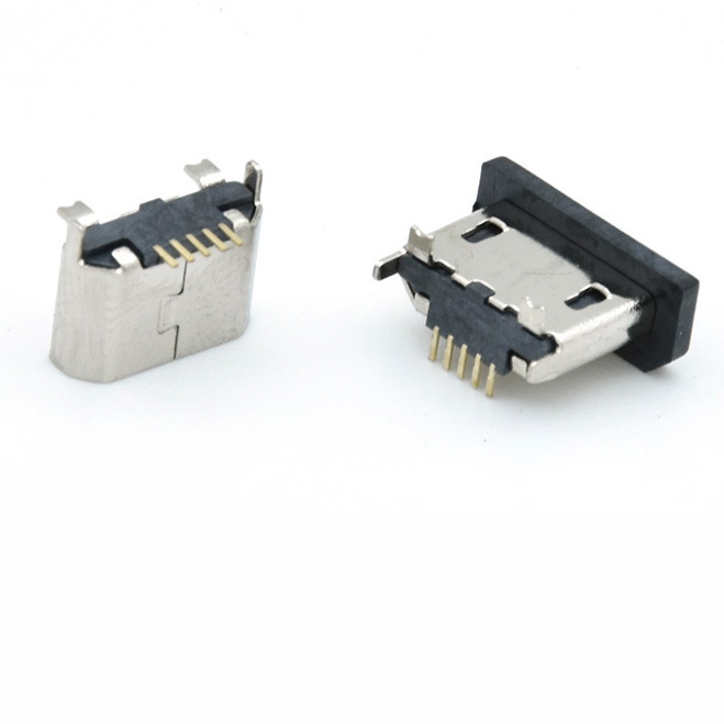 Micro 5P female connector, vertical SMT, length 5.15mm / 5.65mm