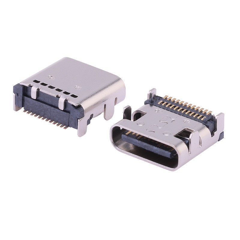 Type-C 24Pin Dual SMT Female Connector, 6 Holes, Double Rows of Pins, 4-Pin DIP+SMT